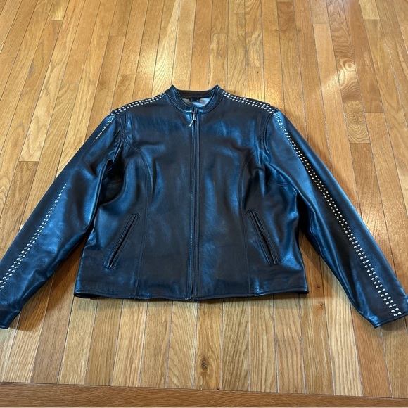 Harley Davidson Leather Jacket Women's Sz Large Black Heavy Biker Riding Studded - Picture 4 of 11